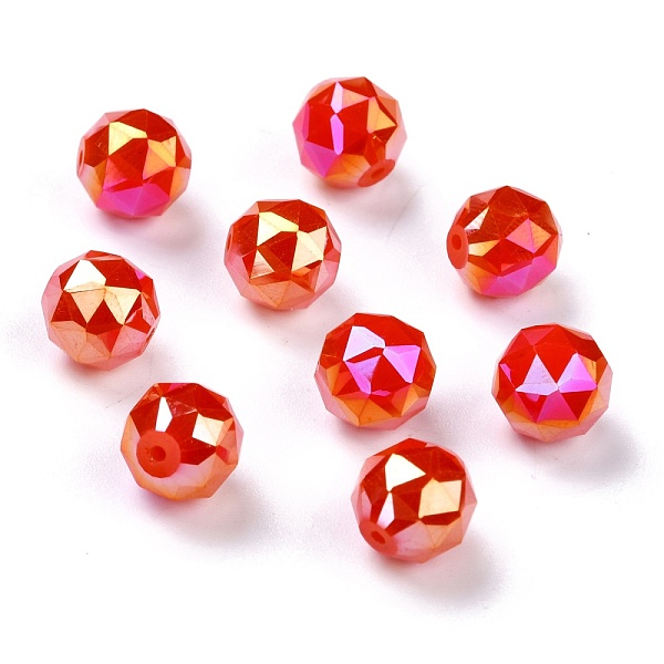 

PandaHall Electroplate Opaque Glass Beads, Rainbow Plated, Faceted, Round, Orange Red, 10x9.5mm, Hole: 1.4mm Glass Round