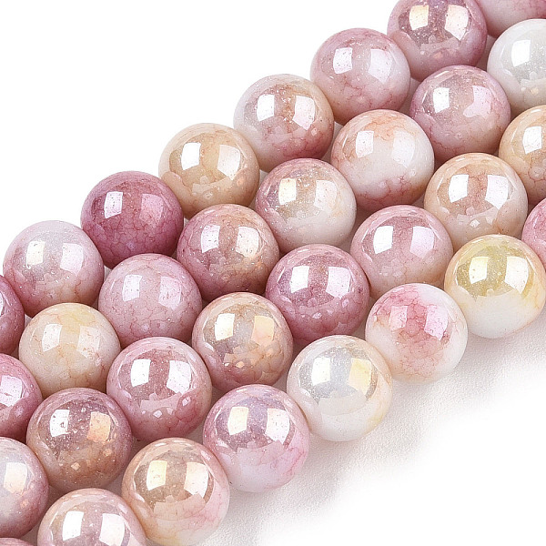 

PandaHall Electroplated Glass Beads Strands, AB Color Plated, Round, Pink, 8.5mm, Hole: 1.2mm, about 100pcs/strand, 30.63 inch(77.8cm) Glass...
