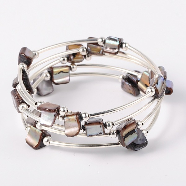 

PandaHall Shell Beads Wrap Bracelets, Dyed, Steel Bracelet Memory Wire with Brass Tube Beads and Iron Round Beads, Platinum, 59mm, Camel..., Brown
