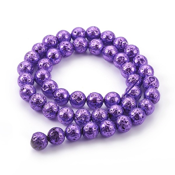 

PandaHall Electroplated Natural Lava Rock Bead Strands, Round, Dark Orchid, 10mm, Hole: 1.5mm, about 38~39pcs/strand, 15.27 inch~15.55 inch..., Purple