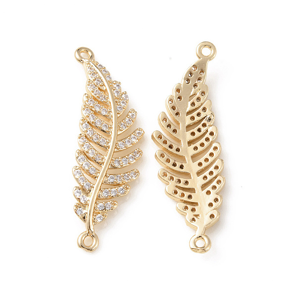 

PandaHall Brass Micro Pave Clear Cubic Zirconia Connector Charms, Feather Links, Light Gold, 35.5x11x3.5mm, Hole: 1.2mm Brass+Cubic Zirconia...