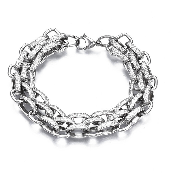 

PandaHall 201 Stainless Steel Mesh Chain Bracelet with Leaf Patter for Men Women, Nickel Free, Stainless Steel Color, 8-5/8 inch(22cm) 201...