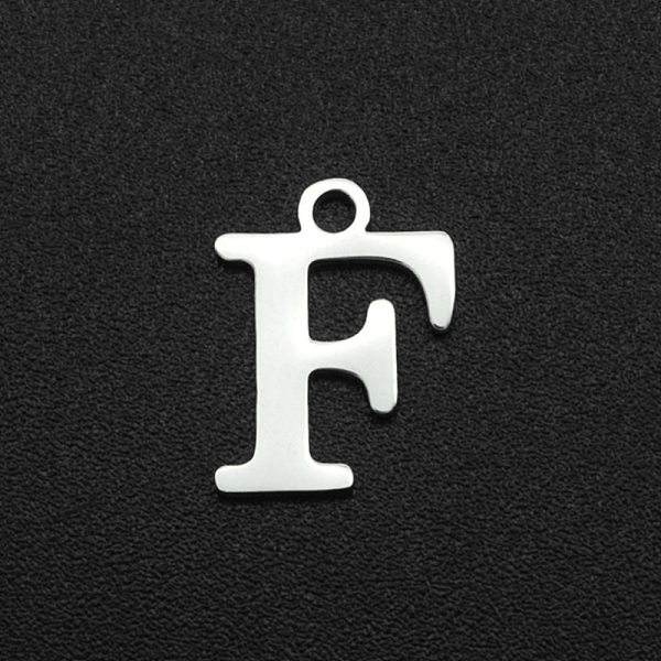 

PandaHall 201 Stainless Steel Charms, Laser Cut, Letter, Stainless Steel Color, Letter.F, 12x9x1mm, Hole: 1.5mm 201 Stainless Steel Letter F