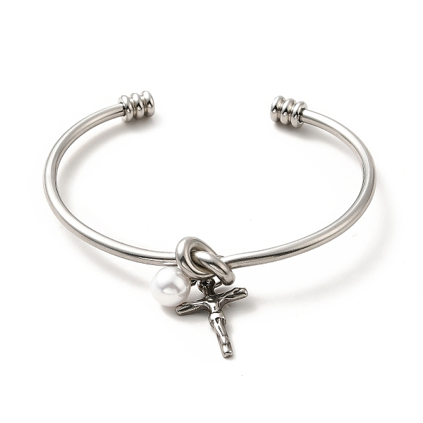 

PandaHall Acrylic Pearl & Cross Charms Open Cuff Bangle, 304 Stainless Steel Love Knot Torque Bangle for Women, Antique Silver & Stainless...