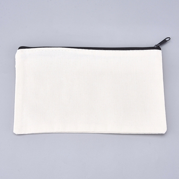 blank diy craft bag canvas pencil pouch, with black zipper, cosmetic bag multipurpose travel toiletry pouch, floral white, 12.2x20.3cm