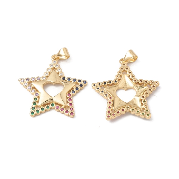 

PandaHall Rack Plating Brass Pendants, with Colorful Cubic Zirconia, Star with Heart Charm, Cadmium Free & Lead Free, Long-Lasting Plated..., Gold