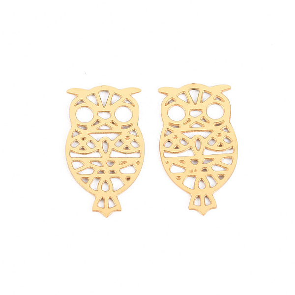 

PandaHall 304 Stainless Steel Filigree Joiners Links, Laser Cut, Owl, Real 14K Gold Plated, 18x10x0.5mm 304 Stainless Steel Owl