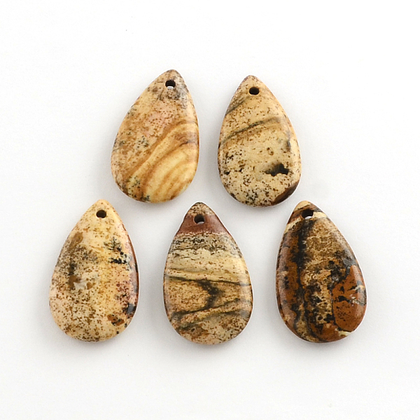 

PandaHall Picture Jasper Gemstone Pendants, teardrop, 33x19x5~5.5mm, Hole: 2mm Picture Jasper Teardrop
