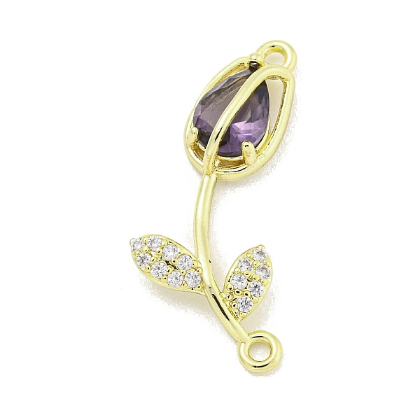 

PandaHall Rack Plating Brass Micro Pave Clear Cubic Zirconia Flower Connertor Charms, Rose Glass Links, Real 18K Gold Plated, Cadmium Free &..., Purple