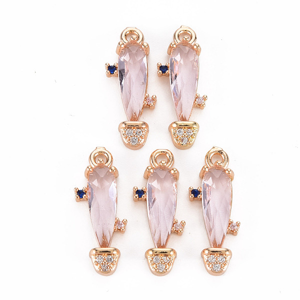 

PandaHall Rack Plating Brass Micro Pave Clear Cubic Zirconia Pendants, with Faceted Glass, Long-Lasting Plated, Cadmium Free & Lead Free..., Pink