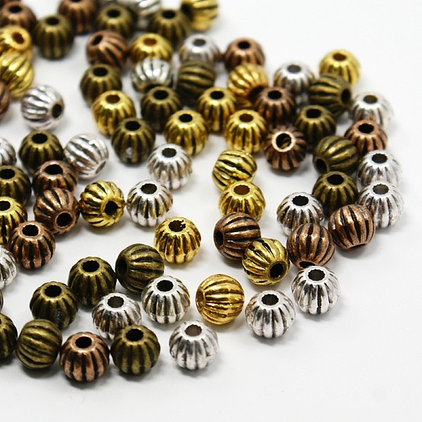 Tibetan Style Corrugated Beads Alloy Round Spacer Beads