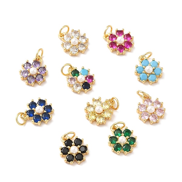 

PandaHall Rack Plating Brass Micro Pave Cubic Zirconia Charms, with Pearl, Cadmium Free & Lead Free, Real 18K Gold Plated, Flower, Mixed..., Multicolor