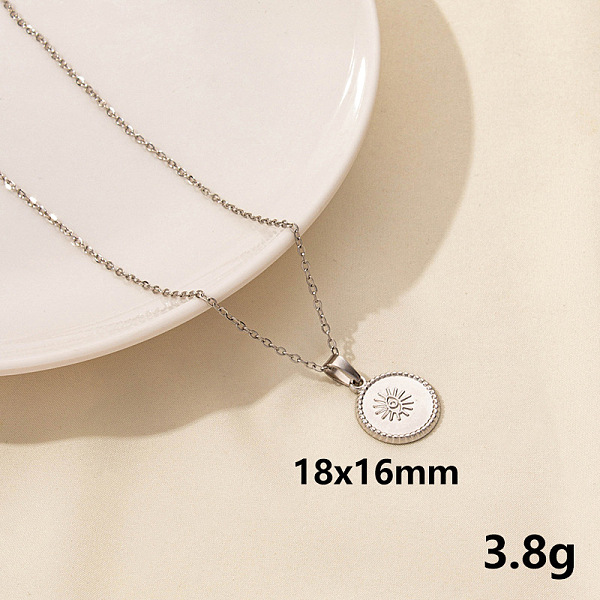 

PandaHall 304 Stainless Steel Geometric Pendant Necklaces, Cable Chain Necklaces for Women, Flat Round with Eye Stainless Steel