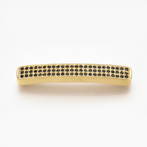 

PandaHall Brass Micro Pave Cubic Zirconia Beads, Cuboid, Black, Golden, 36x5x4~5mm, Hole: 1mm Brass+Cubic Zirconia Cuboid Black