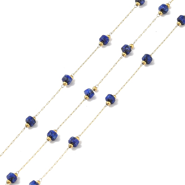 

PandaHall Ion Plating(IP) 304 Stainless Steel Link Chains, Natural Lapis Lazuli Beads & Spool, Soldered, Real 18K Gold Plated, 8x4mm, about...