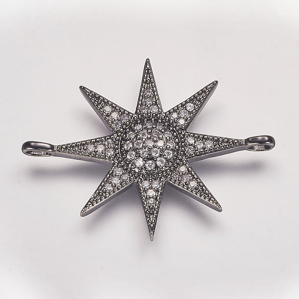 

PandaHall Brass Micro Pave Cubic Zirconia Links, Star, Gunmetal, 31x24x3mm, Hole: 2mm Brass+Cubic Zirconia Star
