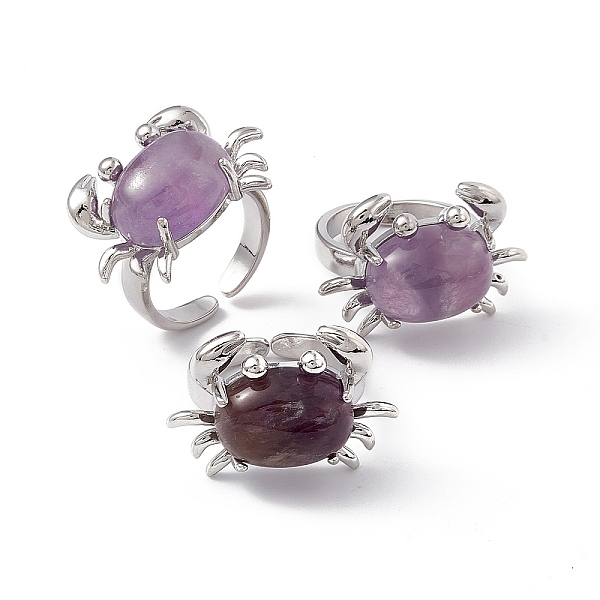 

PandaHall Natural Amethyst Crab Open Cuff Ring, Platinum Brass Jewelry for Women, Cadmium Free & Lead Free, US Size 7 1/4(17.5mm) Amethyst
