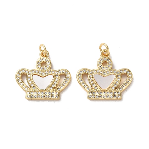 

PandaHall Brass Micro Pave Cubic Zirconia Pendants, with Shell, Real 18K Gold Plated, Crown, Clear, 19.5x21x2.5mm, Hole: 3mm Brass+Cubic...