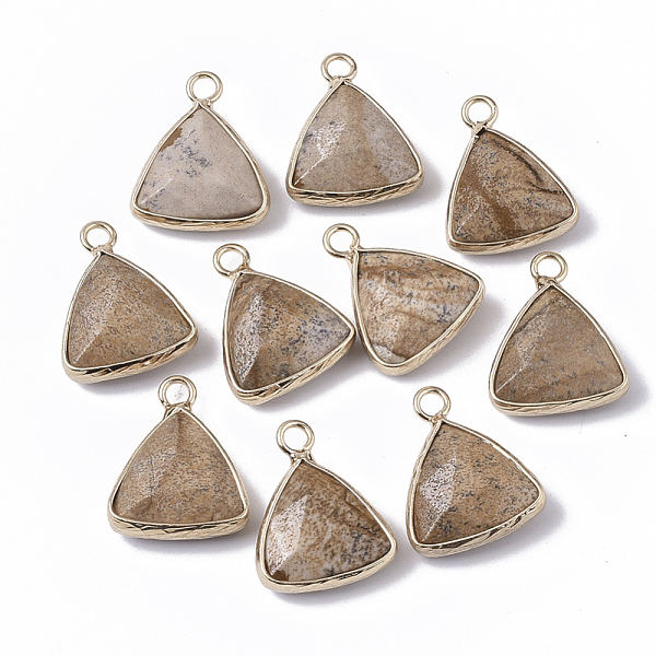 

PandaHall Natural Picture Jasper Pendants, with Golden Tone Brass Open Back Bezel, Faceted, Triangle, 19x16x6mm, Hole: 2mm Picture Jasper...