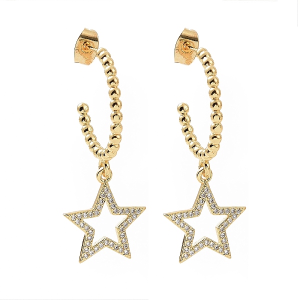 

PandaHall Clear Cubic Zirconia Ring with Star Dangle Stud Earrings, Brass Half Hoop Earrings for Women, Real 18K Gold Plated, 38mm, Pin...