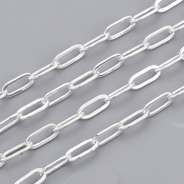

PandaHall Brass Paperclip Chains, Flat Oval, Drawn Elongated Cable Chains, Soldered, with Spool, Cadmium Free & Lead Free, Silver Color...