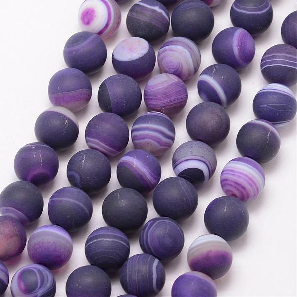 

PandaHall Natural Striped Agate/Banded Agate Bead Strands, Round, Grade A, Frosted, Dyed & Heated, Indigo, 10mm, Hole: 1mm, about..., Purple