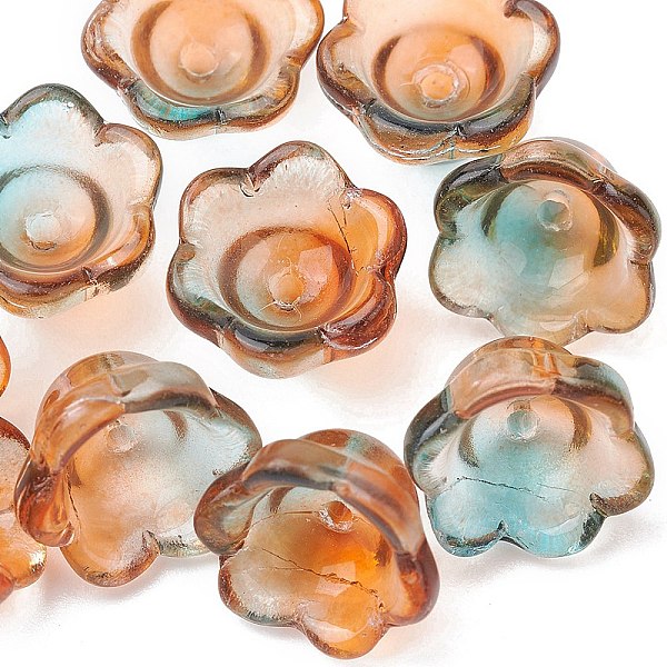 

PandaHall Transparent Glass Beads, Flower, Teal, 11~12x7.5~8mm, Hole: 1.4mm Glass Flower Cyan
