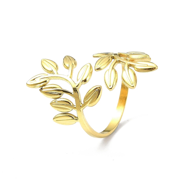 

PandaHall Ion Plating(IP) 304 Stainless Steel Open Cuff Ring, Leafy Branch, Real 18K Gold Plated, Inner Diameter: 19mm 304 Stainless Steel...
