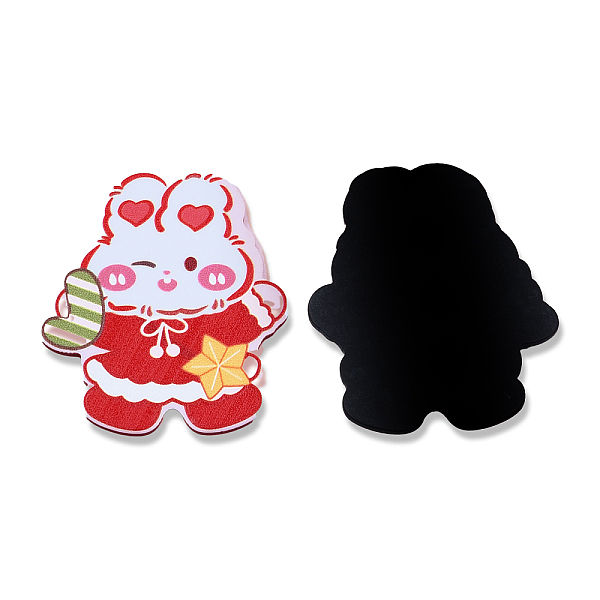 

PandaHall Printed Embossed Opaque Acrylic Cabochons, Christmas Style, Rabbit with Candy Cane, Red, 43.5x37x2mm Acrylic Rabbit Red