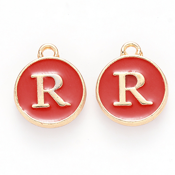 

PandaHall Golden Plated Alloy Enamel Charms, Cadmium Free & Lead Free, Enamelled Sequins, Flat Round with Letter, Red, Letter.R, 14x12x2mm...