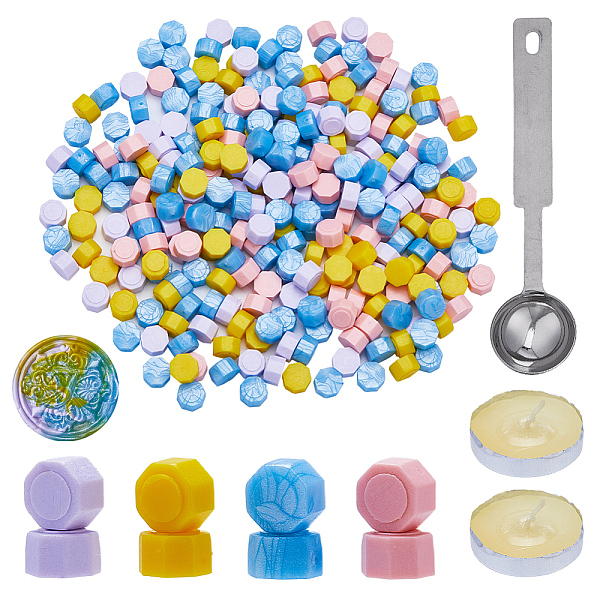 

PandaHall CRASPIRE 400Pcs Octagon Sealing Wax Particles, with 1Pc Stainless Steel Spoon and 2Pcs Candles and 1Pc Iron Beading Tweezers, for..., Multicolor