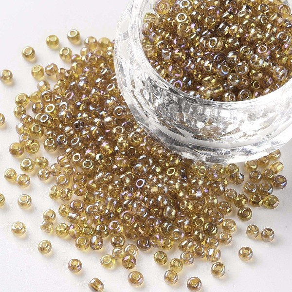 

PandaHall Round Glass Seed Beads, Transparent Colours Rainbow, Round, Goldenrod, 2mm Glass Gold