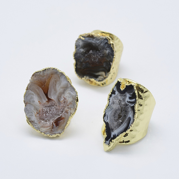 

PandaHall Adjustable Natural Druzy Agate Cuff Finger Rings, Wide Band Rings, with Golden Tone Brass Findings, Size 7, Size 7~9, 17~19mm...