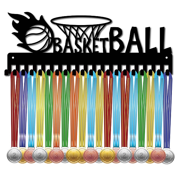 

PandaHall Iron Medal Holder Frame, 20 Hooks Medals Display Hanger Rack, with Screws, Black, Basketball, 150x400mm, Hole: 5mm Iron Basketball...