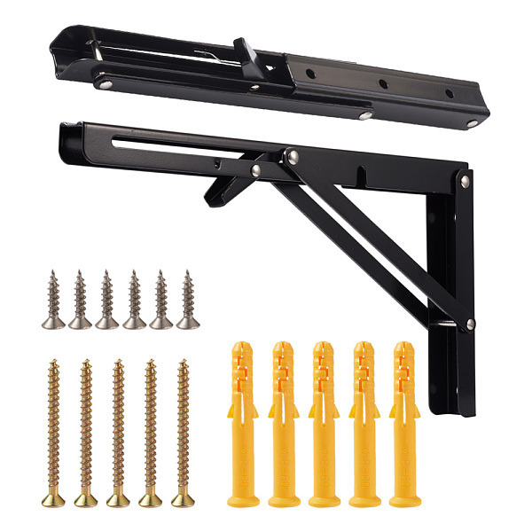 

PandaHall Iron Folding Shelf Brackets, with Plastic Plus & Iron Screws, Black, 1.6~30x0.65~3.7x0.65~2.35cm, 20pcs/set Iron Black
