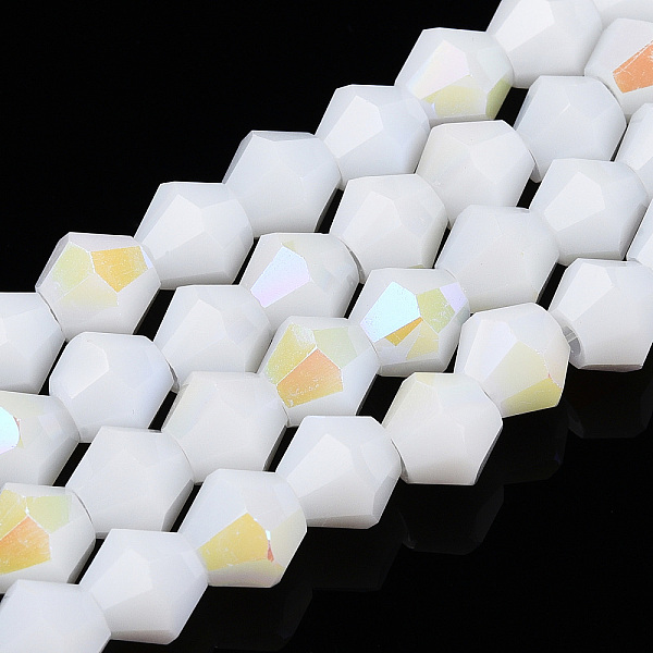 

PandaHall Opaque Solid Color Electroplate Glass Beads Strands, AB Color Plated, Faceted, Bicone, Snow, 6x5.5mm, Hole: 1.2mm, about..., White
