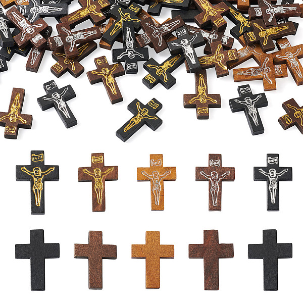 

PandaHall Cheriswelry 100Pcs 5 Colors Printed Wooden Pendants, Crucifix Cross, For Easter, Dyed, Mixed Color, 32.5~33.5x21~22x4.5mm, Hole..., Multicolor
