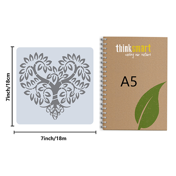 

PandaHall GORGECRAFT 7 x 7" Tree Heart Drawing Stencil Tree Branches Hollow Out Stencils Reusable Natural Plants Drawing Template Square...