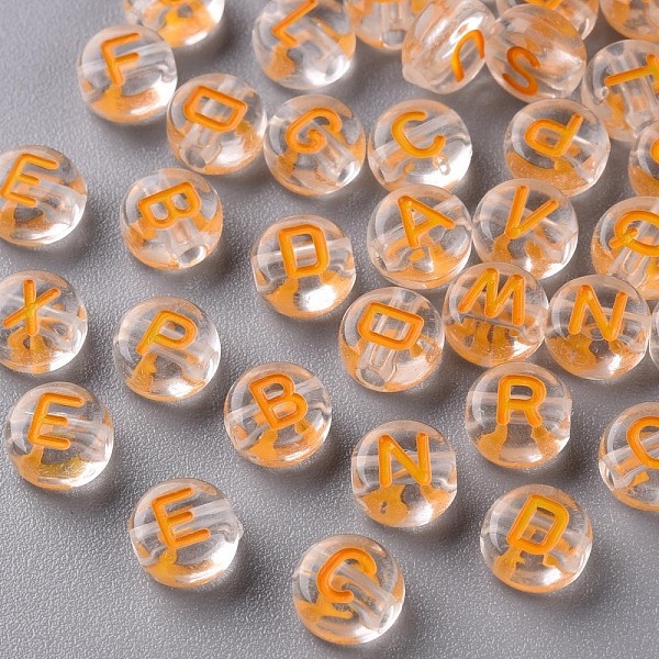 

PandaHall Transparent Clear Acrylic Beads, Horizontal Hole, Flat Round with Random Letter, Orange, 7x4mm, Hole: 1.6mm, about 3700pcs/500g...