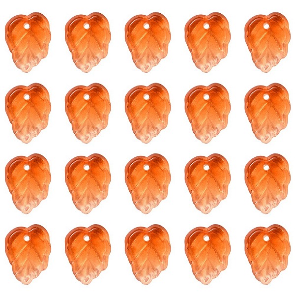 

PandaHall Autumn Theme Two-Tone Transparent Glass Charms, Leaf, Dark Orange, 13.5x10.5x3.5mm, Hole: 1.2mm Glass Leaf