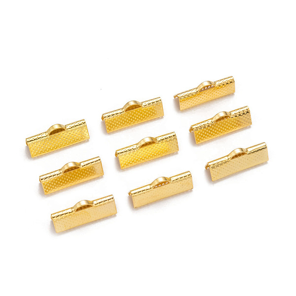 

PandaHall Iron Ribbon Crimp Ends, Golden, 8x20mm, Hole: 2mm Iron