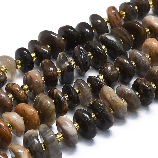 

PandaHall Natural Blcak Moonstone Beads Strands, with Seed Beads, Flat, 7~13x8~9x3~4mm, Hole: 1mm, about 75pcs/strand, 14.76''(37.5cm) Black...