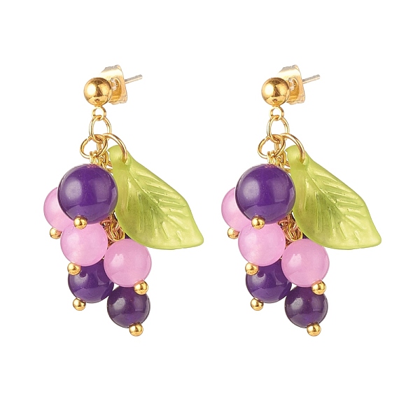 

PandaHall Natural Malaysia Jade Grape with Acrylic Leaf Dangle Stud Earrings, Brass Cluster Earrings for Women, Colorful, 35x14x19mm, Pin...