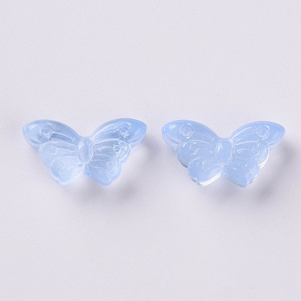 

PandaHall Transparent Spray Painted Glass Beads, Butterfly, Light Sky Blue, 8x15x4.5mm, Hole: 1mm Glass Butterfly