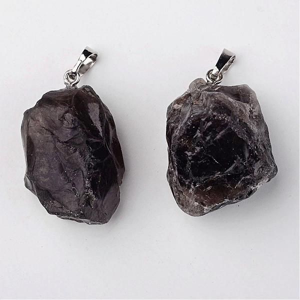 

PandaHall Natural Smoky Quartz Pendants, Nuggets, with Brass Findings, Platinum, 26~42x20~26x14~22mm, Hole: 5x8mm Smoky Quartz Nuggets
