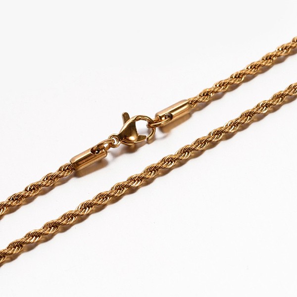 

PandaHall 304 Stainless Steel Rope Chain Necklaces, with Lobster Claw Clasp, Golden, 19.7 inch(50cm), 2.3mm 304 Stainless Steel
