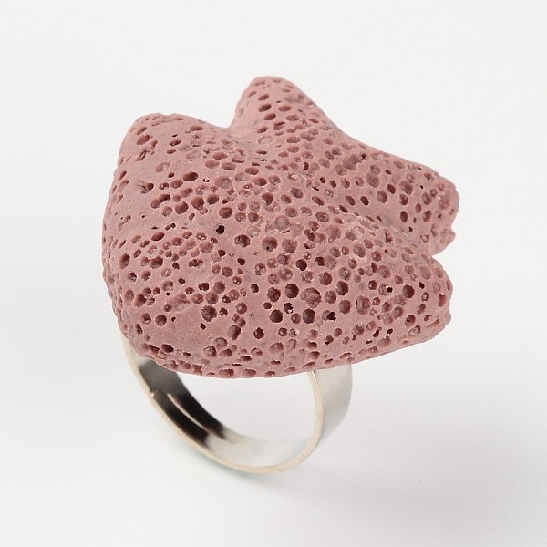 

PandaHall Adjustable Fish Lava Rock Gemstone Finger Rings, with Platinum Plated Brass Findings, Rosy Brown, 19mm Lava Rock Brown