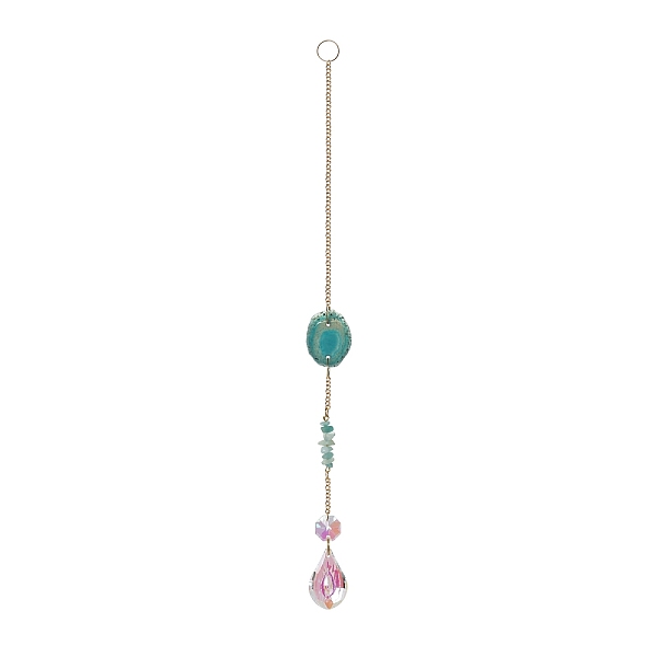 

PandaHall Natural Agate & Natural Green Aventurine Chip Pendant Decorations, Hanging Suncatchers, with Iron Findings and Glass Teardrop...