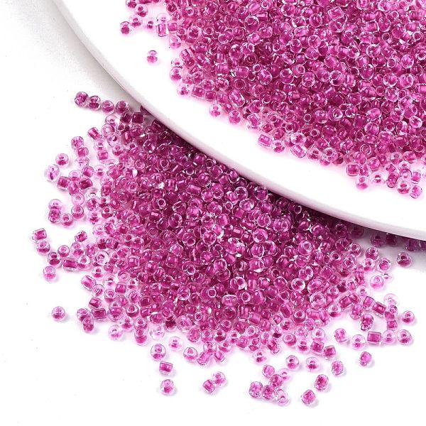 

PandaHall 12/0 Glass Seed Beads, Transparent Inside Colours, Round Hole, Round, Camellia, 12/0, 2~2.5x1.5~2mm, Hole: 0.8mm, about..., Pink