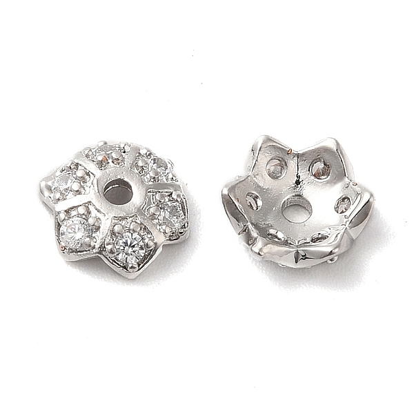 

PandaHall Brass Micro Pave Cubic Zirconia Bead Cap, 6-Petal Flower, Platinum, 8x7x3mm, Hole: 1.4mm Brass+Cubic Zirconia Clear